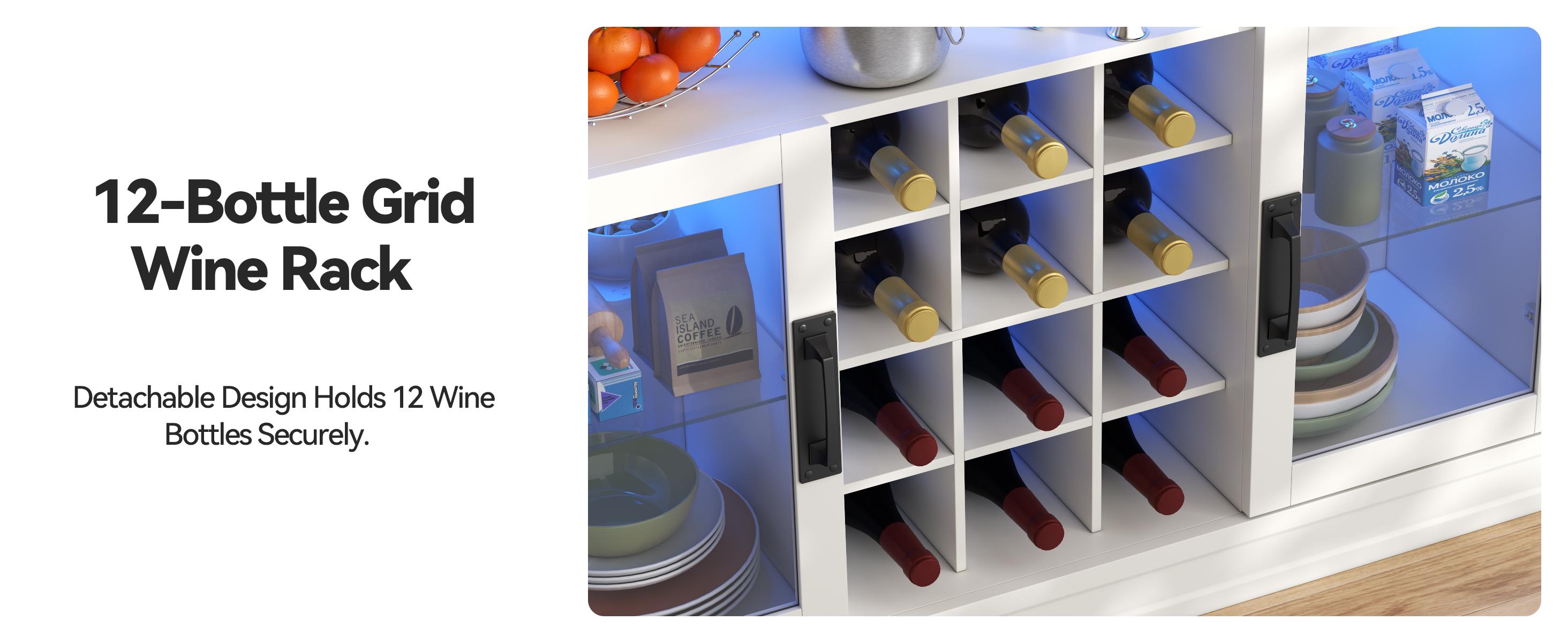 Liquor Cabinet with LED Light, Kitchen Coffee Bar Cabinet with Glass Rack and Removable Wine Racks, Wine Bar Cabinet with Glass Door, Home Bar with Storage