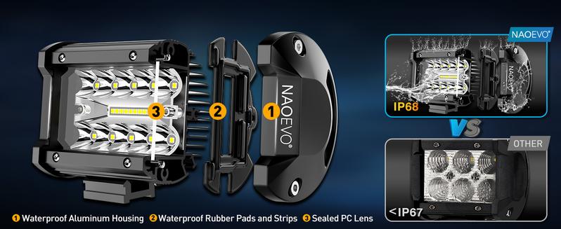 NAOEVO 4 Inch LED Pod Lights, Spot Flood LED Fog/Driving/Off Road Lights with 2 Leads Wiring Harness, Cube Pods for Truck Boat ATV UTV, 2 Pcs (White) NAOEVO 4 Inch LED Pod Lights, Spot Flood LED Fog/Driving/Off Road Lights with 2 Leads Wiring Harness, Cube Pods for Truck Boat ATV UTV, 2 Pcs (White)