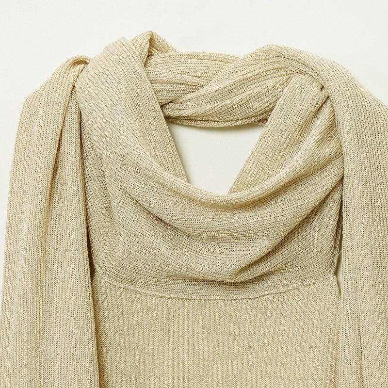 Beige Top With Scarf Detail Unique Draped Scarf - Neck Sleeveless Blouse Layered Women's Piece Metallic Thread Tank Top Resort Vests Elegant Spaghetti Strap