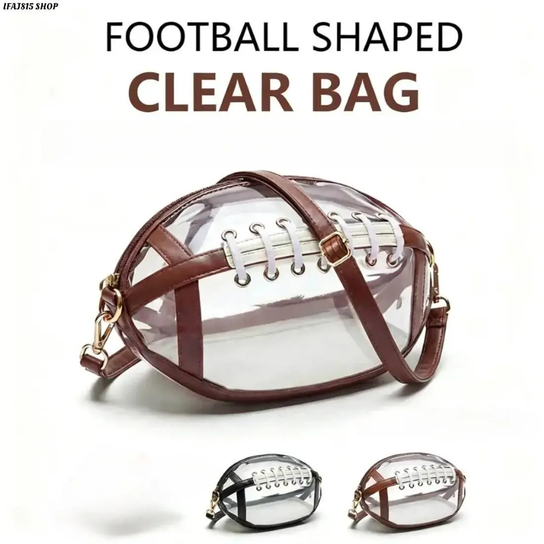 Clear Football Crossbody Bag, Transparent PVC Stadium Approved Clear Bag with Adjustable Strap, Trendy Game Day Shoulder Bag for Football Fans, Concerts, Sports Events & Summer Outings