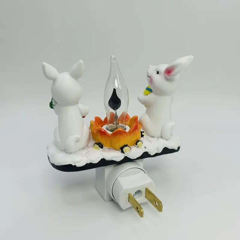 Rabbit Night Light, LED Bunny Campfire Decorative Lamp, Resin Ambient Easter Lights, Bedside, Holiday Night Lighting, Home Décor