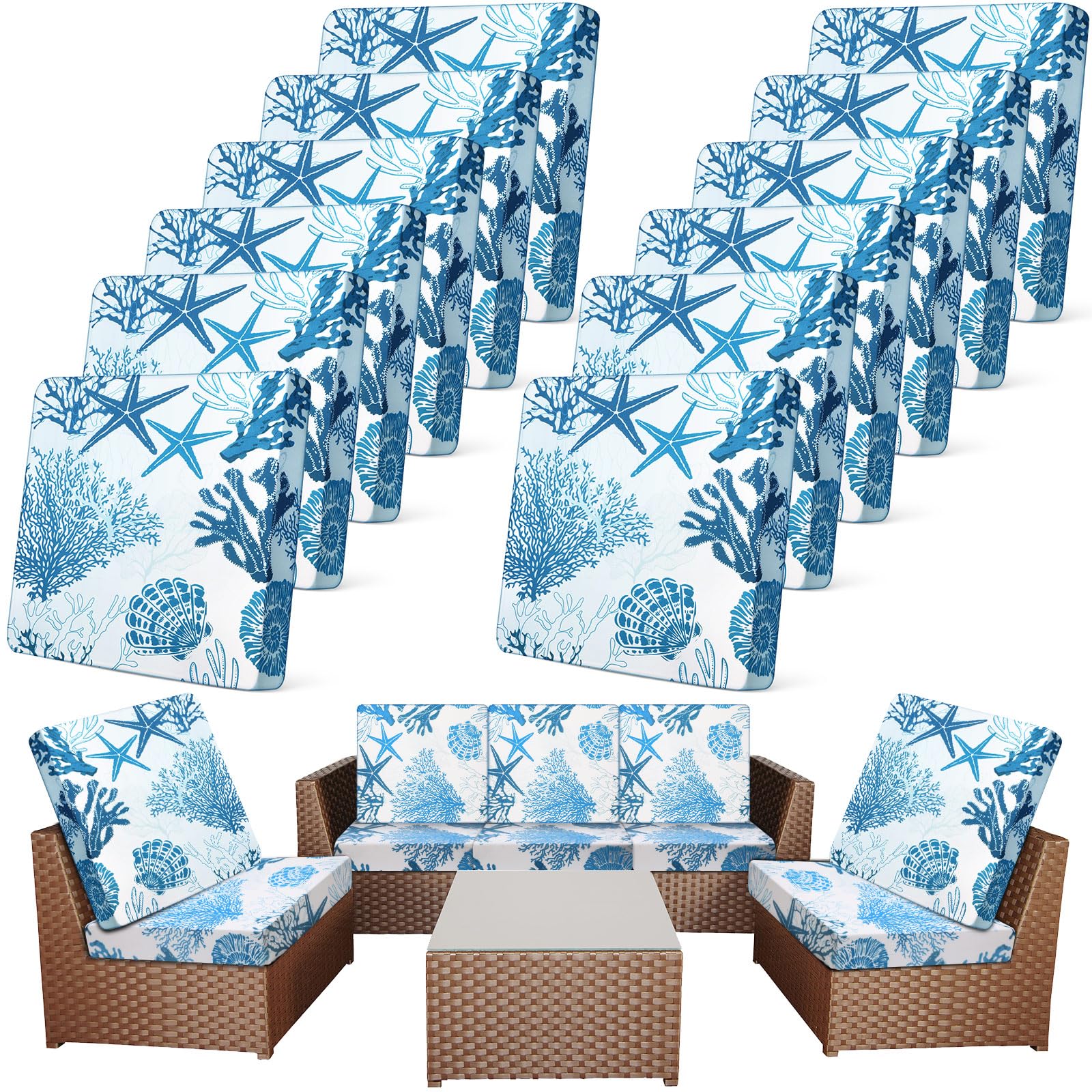 Easter Waterproof Patio Cushion Covers for Outdoor Patio Furniture & Indoor Sofa Cushions, 12/8/4Pcs, Elastic Pet-Friendly Sofa Cover Sofa Slipcover Couch Covers Anti-Slip Sofa Protector Sofa Seat Cover Replacement Sets for Spring Summer Patio Decor