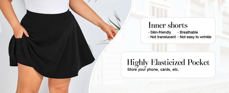 【S-XL&16-28W】Hanna Nikole Women Plus Size Casual Mini Skater Skirt Elastic Lining High Waist Basic Flared Skorts Pleated with Pocket #TikTokShopBacktoSchool