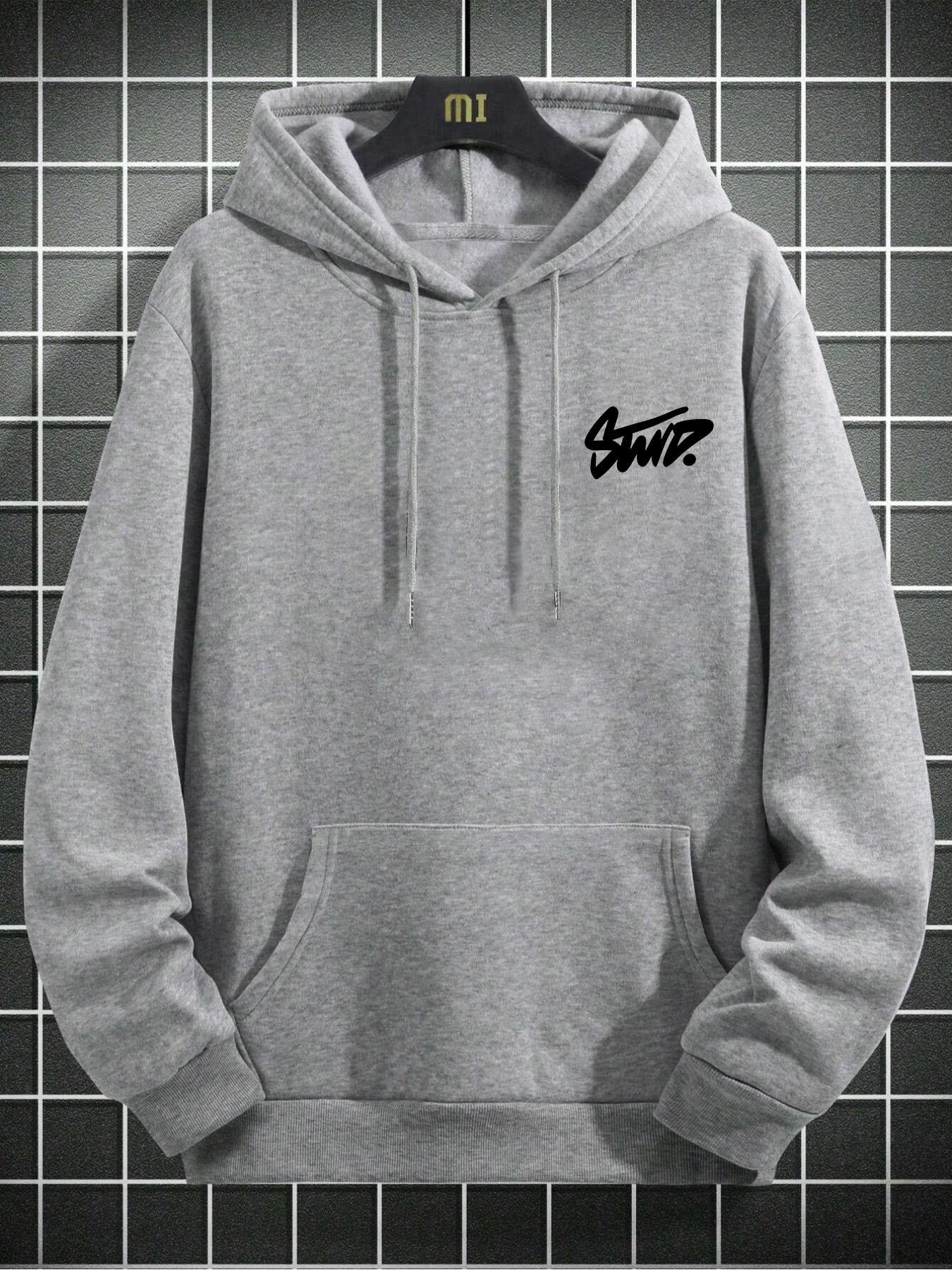 Men's Motivational Hooded Sweatshirt, Swd Art Letter Print, Streetwear Hip-Hop Loose Pullover, Casual Trendy Long Sleeve Top