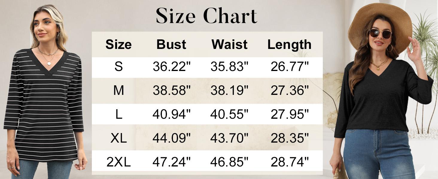 WIHOLL 3/4 Length Sleeve Womens Tops V Neck Casual Tunic Tops Basic Shirts Loose Fit Blouse