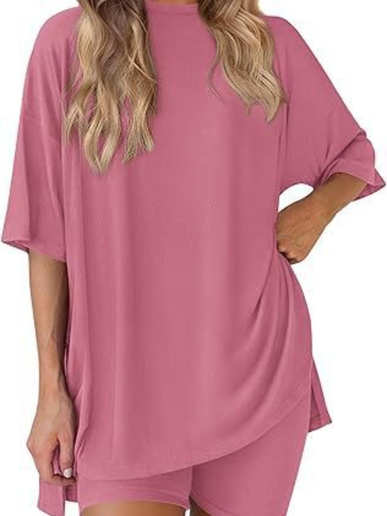 Women's Two Piece Lounge Set Summer Casual Oversized Shirts Biker Shorts Indoor Outdoor Casual Set