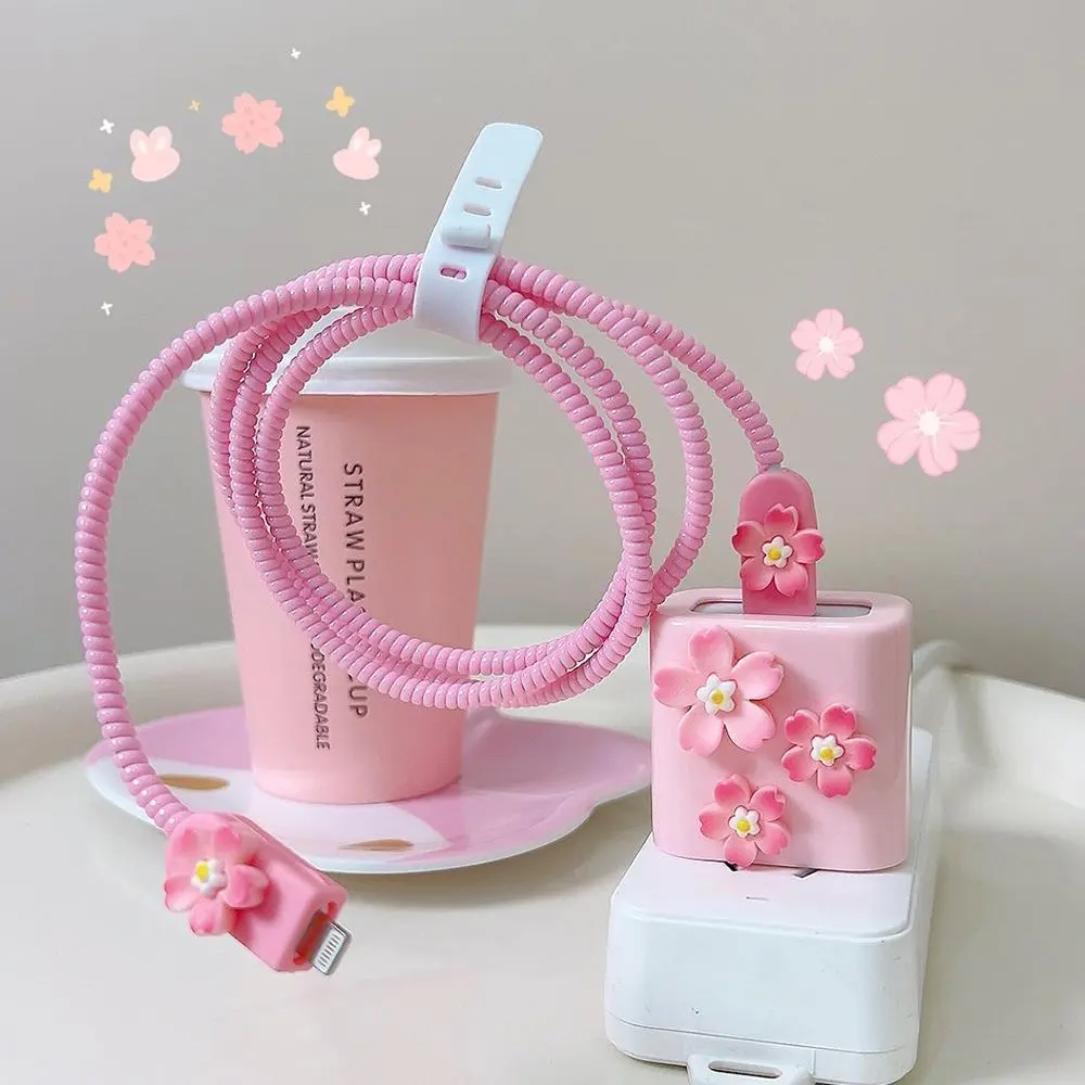 Floral Protective Case & Data Cable Sleeve for 18w/20w Charger Protector, Compatible with iPhone 16, 15, 14, 13, 12 Series