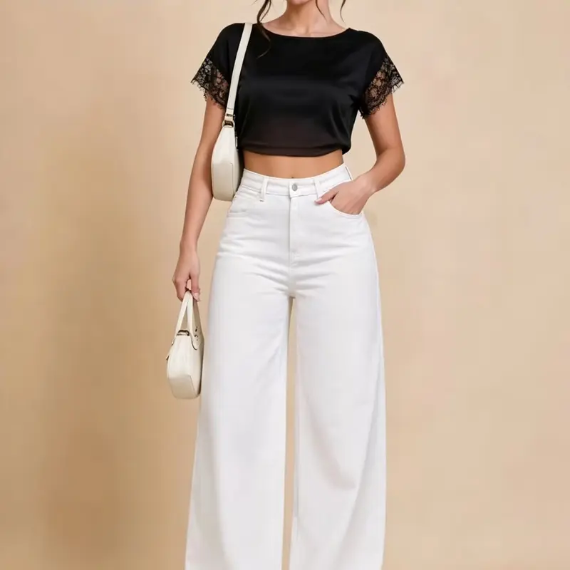 Classic Stylish Minimalist High-Waisted Wide-Leg Baggy Loose Basic Plain Jeans, Trouser Bottoms, Women Basic Versatile Non-Stretch Pants Fit for Everyday Wear, Timeless Fashion Essential