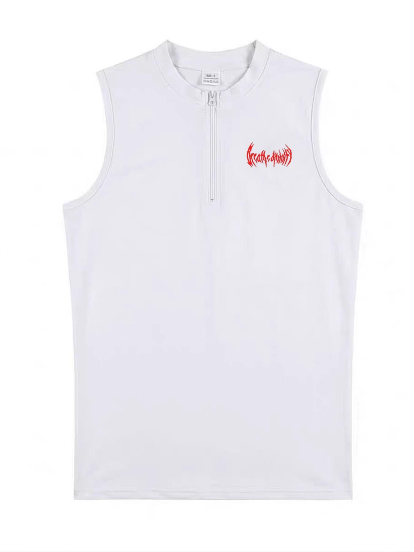 Viral Death Metal Print Compression Tank Top | Men's Half Zip Gym Stringer | TikTok Trendy Bodybuilding Apparel