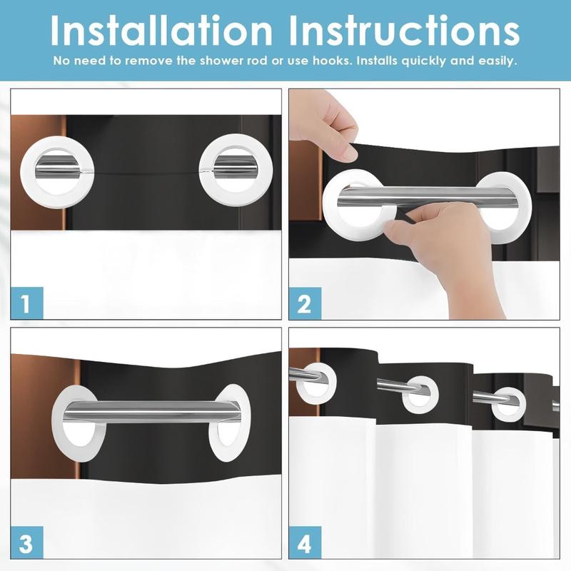 1pc hookless shower curtain with buckle lining, brown and black geometric square patchwork design, 2D flat printing, fabric waterproof lining, see-through double-layer shower curtain, 71 x 74 inches, modern home draping curtain.