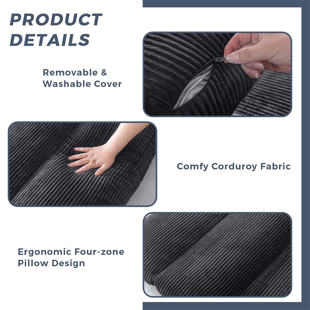 MAXYOYO Dark Grey Corduroy Folding Sofa Bed, Bean Bag Sofa Bed Floor Mattress with Washable Cover - 2-in-1 Lounger for Small Spaces