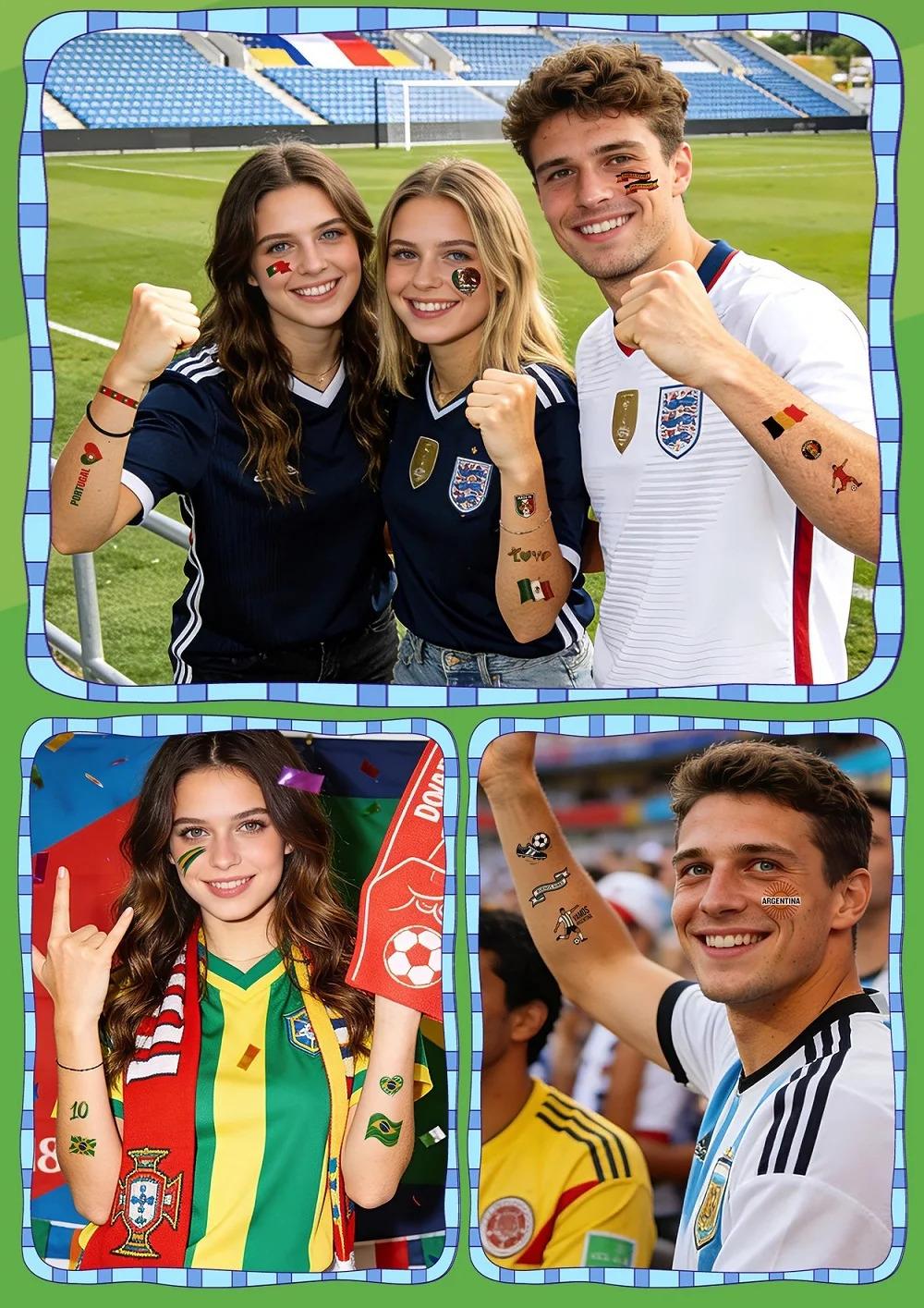 World Cup National Flag Temporary Tattoos, Waterproof Country Flag Fake Tattoos for Soccer Fans, 2026 Football Match Party Favors, Spain/France/Canada/Netherlands/Mexico/Brazil Patterns