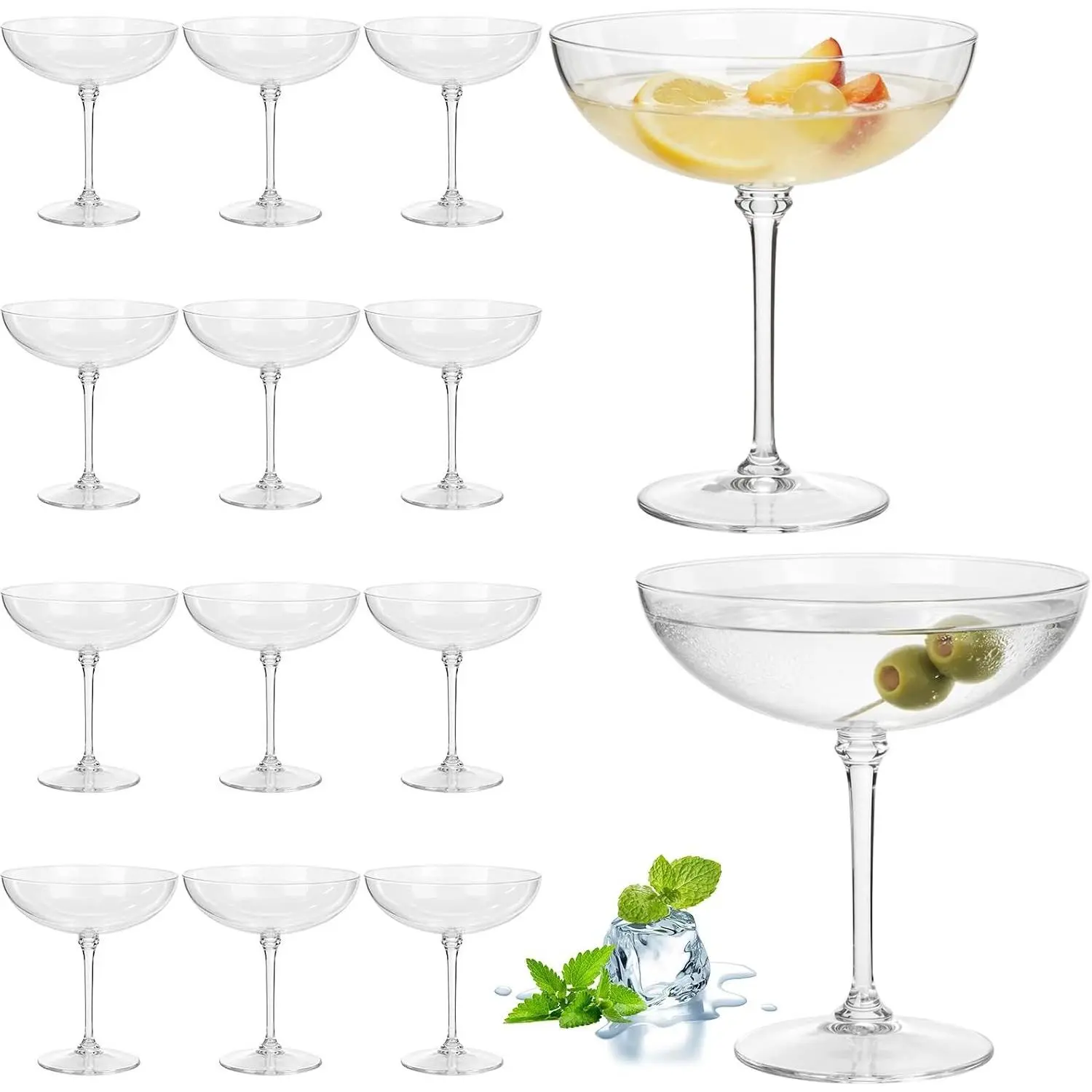12 Pcs Plastic Coupe Glasses 9 oz Disposable Martini Glasses for Cocktails, Champagne, Desserts and Espresso, Drinkware Set for Weddings, Birthday Parties, Home Bars (Clear)