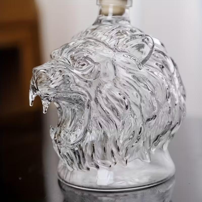 Lion Roar Glass Wine Bottle,Glass Ornaments — Stylish & Playful Decor- Whiskey Crystal Cup, High Borosilicate Glass Material, Unique Design, 10.82oz, Home Bar Use