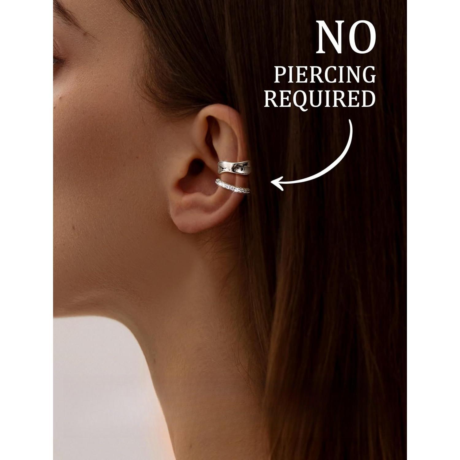 9 count 14K / Plated Ear Cuff Non  Earrings for Women Men - Ear Cuffs Earring Non Pierced Ears Adjustable Clip  Trendy  Cartilage Conch Helix  Set with 5A CZ