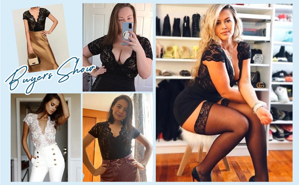 Avidlove Women Lace Bodysuit Lingerie Tops Deep V Bodysuit Tops One Piece Body Suit Short Sleeve S-XXXL Avidlove Women Lace Bodysuit Lingerie Tops Deep V Bodysuit Tops One Piece Body Suit Short Sleeve S-XXXL