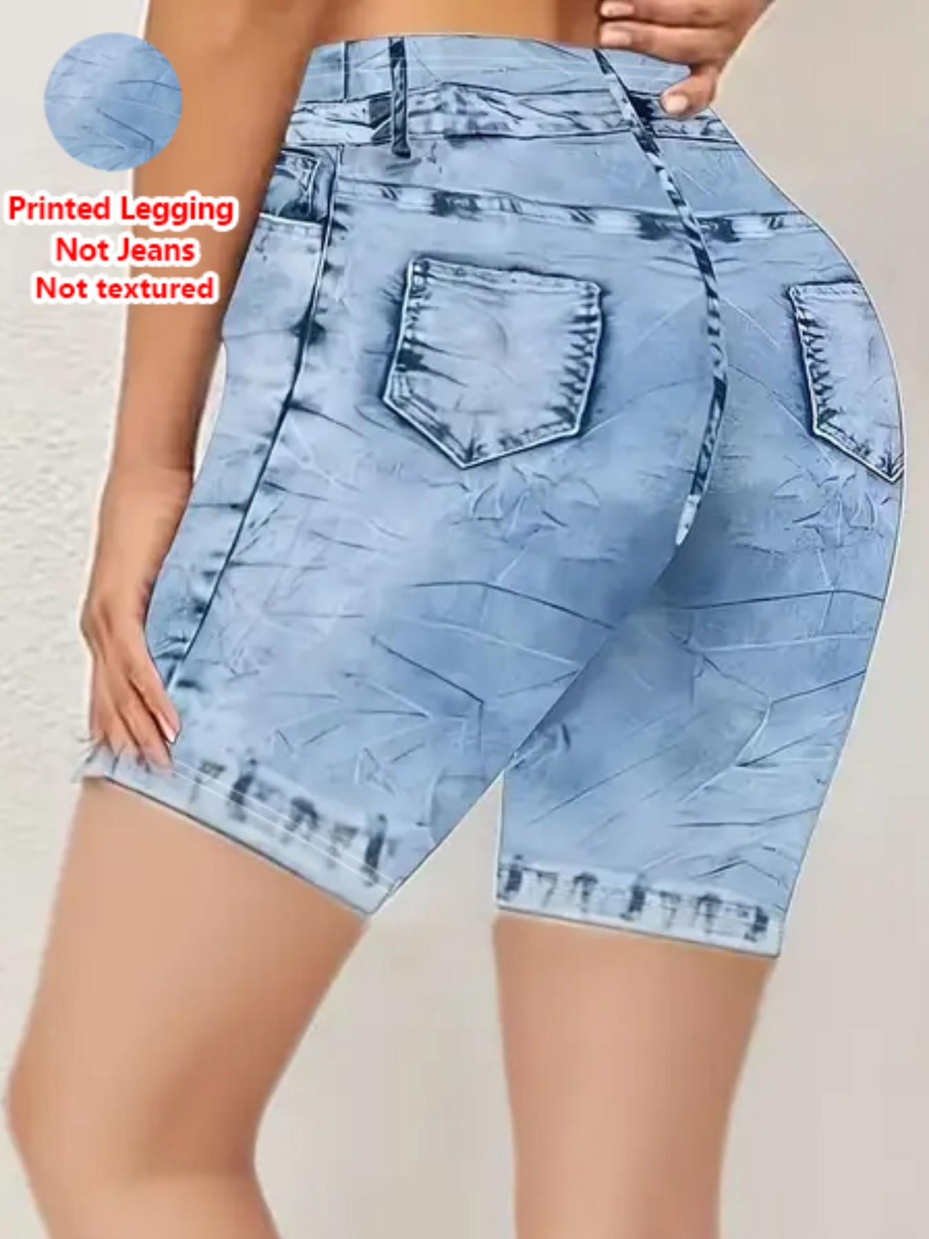 Women's Printed Skinny Pants Non-Denim Fabric, Faux Denim Bottoms, All Seasons Wear, Ladies' Four-Piece Set, Comfortable and Stylish