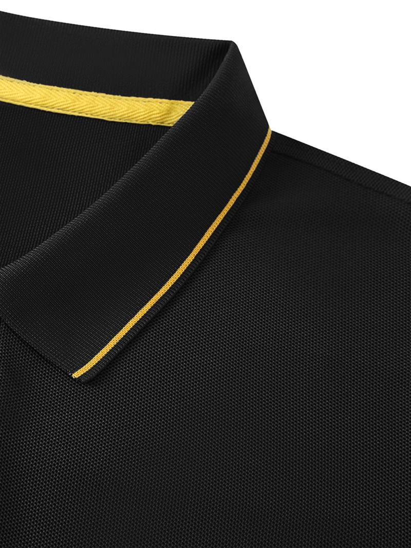 Men's Classic Fashion Casual Comfortable Micro-Elastic Straight Tube Polo Shirt, Trim Design, Rabbit Print, Outdoor Sports Polo