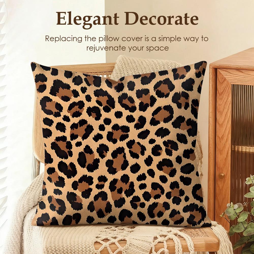 PIKPAKA Leopard print Cushion Cover Organic linen, breathable and skin-friendly, invisible zipper Eco-friendly double-sided printing，Washable and mite-removing, durable DIY fabric ，The perfect gift for home decor enthusiasts