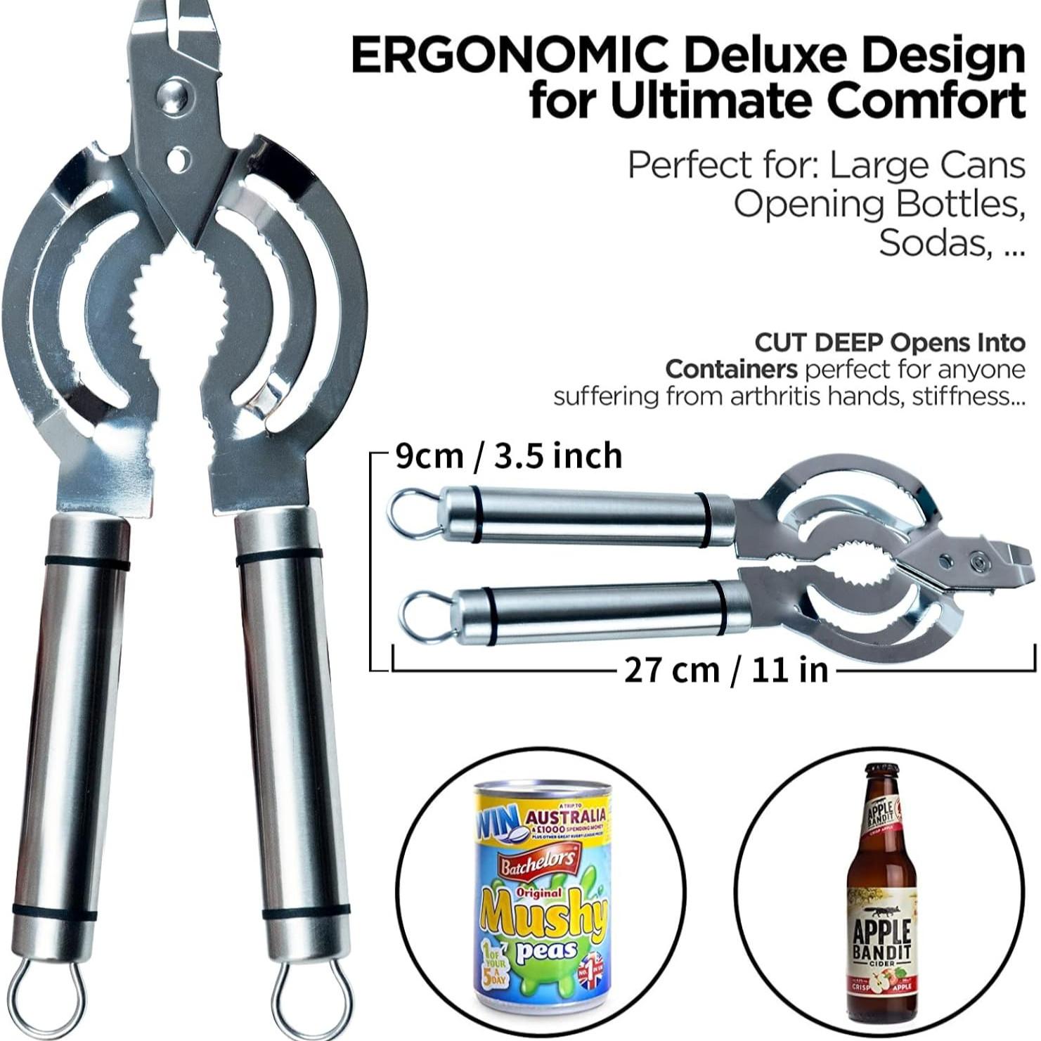 Multi-Functional Can Opener for Weak Grip, Stainless Steel Beer Bottle Opener, Ideal for Elderly with Arthritis, Easy-To-Use Design