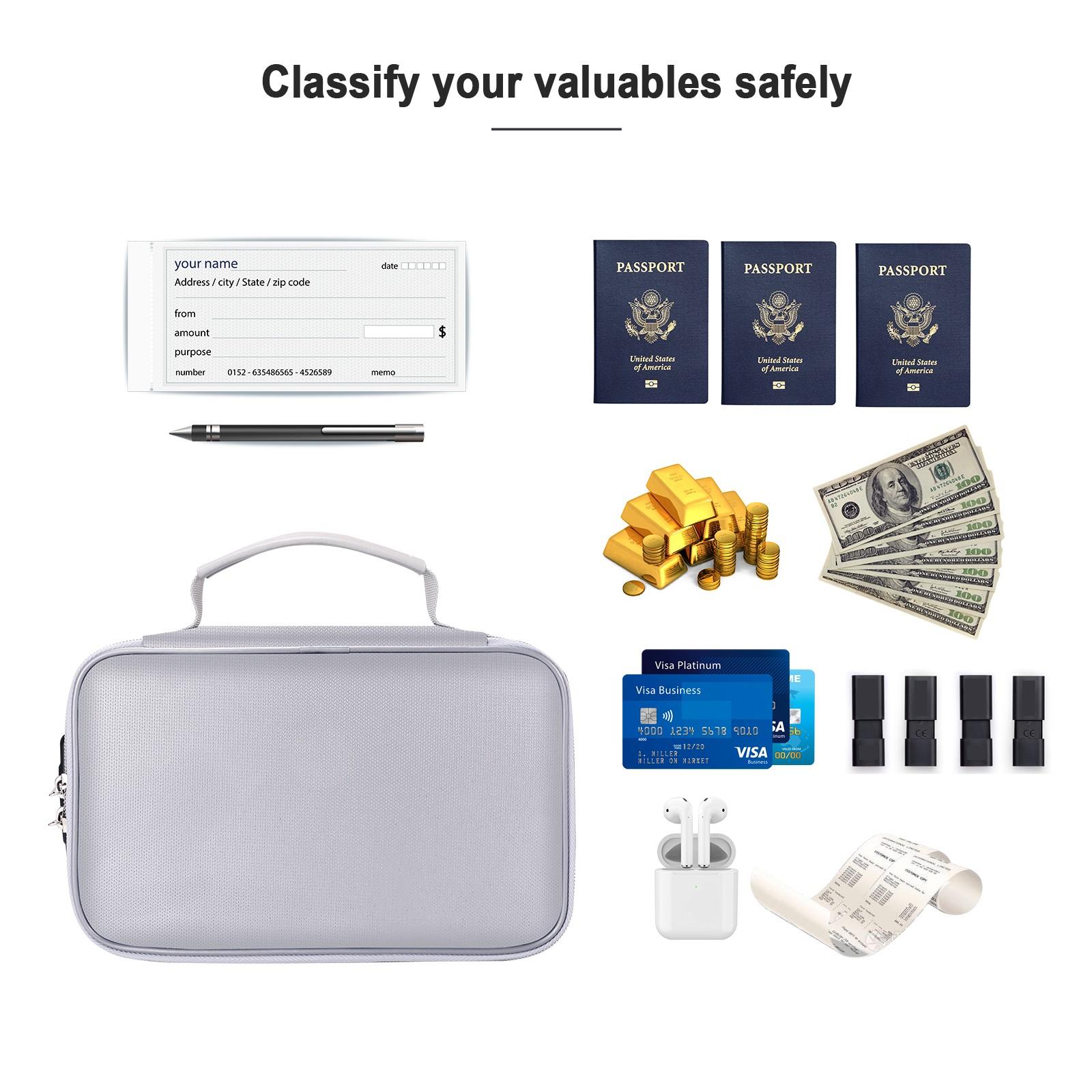 Small Silver Color Lockable Fireproof Waterproof File Bag, Essential Portable Item for Home Office and Travel, Secure Document Storage Solution