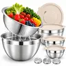12-Piece Stainless Steel Nesting Mixing Bowls with Lids, Colander and 3 Grater Attachments, Multi-Purpose Kitchen Bowl Set for Baking, Cooking, Food Prep and Storage, Dishwasher & Freezer Safe