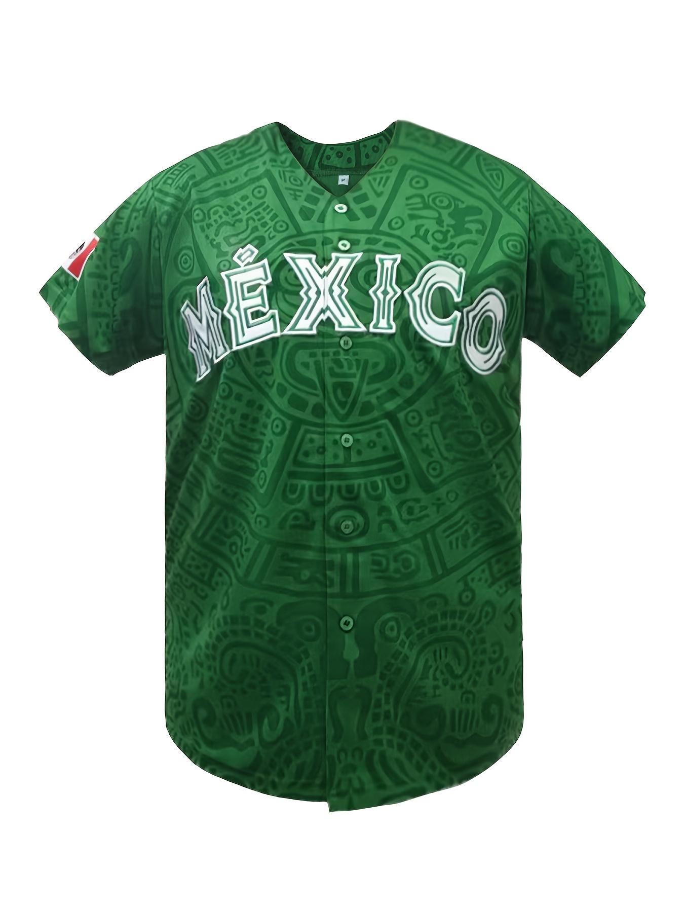 Men's Short Sleeve Mexico Embroidered Baseball Jersey, T-Shirt for Sports