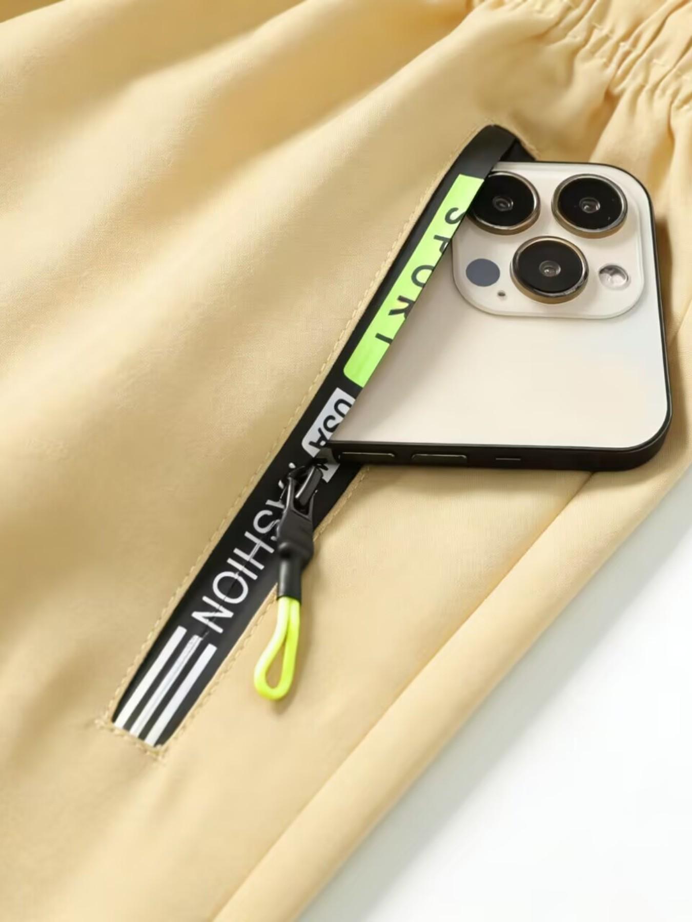 Men's Spring Summer Letter Zipper Pocket Cargo Pants, Fashion Large Patch Pockets, Drawstring Waist, Casual Outdoor Long Pants