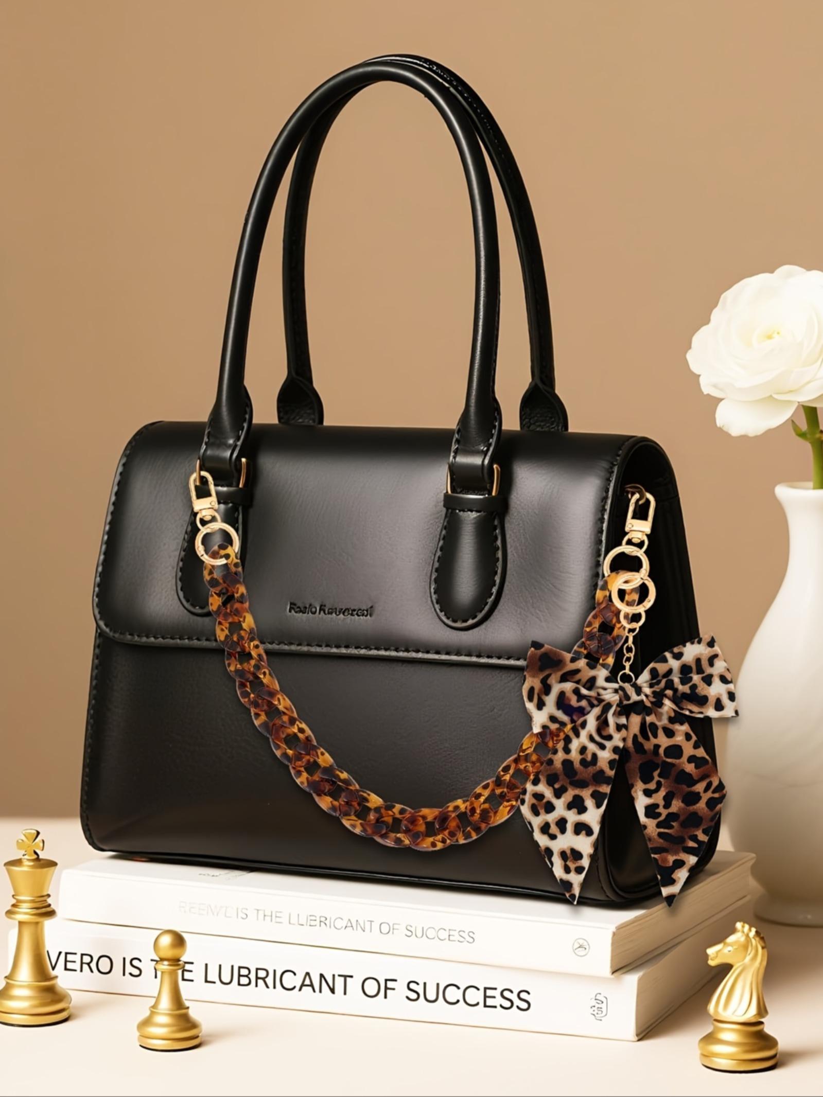 17.5" Leopard Print Purse Chain Strap with Bow Keychain Pendant Charm Golden Acrylic Flat Bag Chain Charm Handbag Accessory, Purse Accessories, Detachable/Attachable Bag Chain Strap for Women'S Handbags,Totes,Purses,Wallet