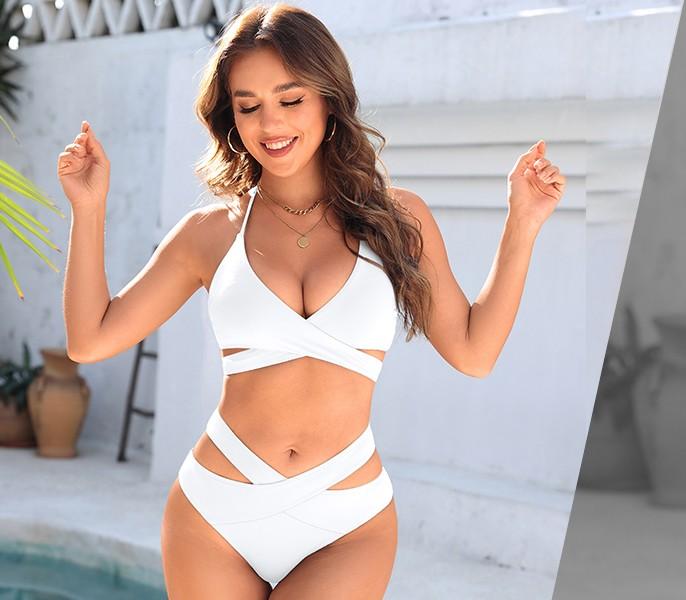 Holipick Two Piece Bikini Sets for Women High Waisted Bikini Push Up Swimsuit Halter Wrap Criss Cross Bathing Suit Triangle Bikini Top Bandage Tie Front Swimsuit with V Cut Bikini Bottoms Twist Front Bikini Top with Full Coverage Bottom