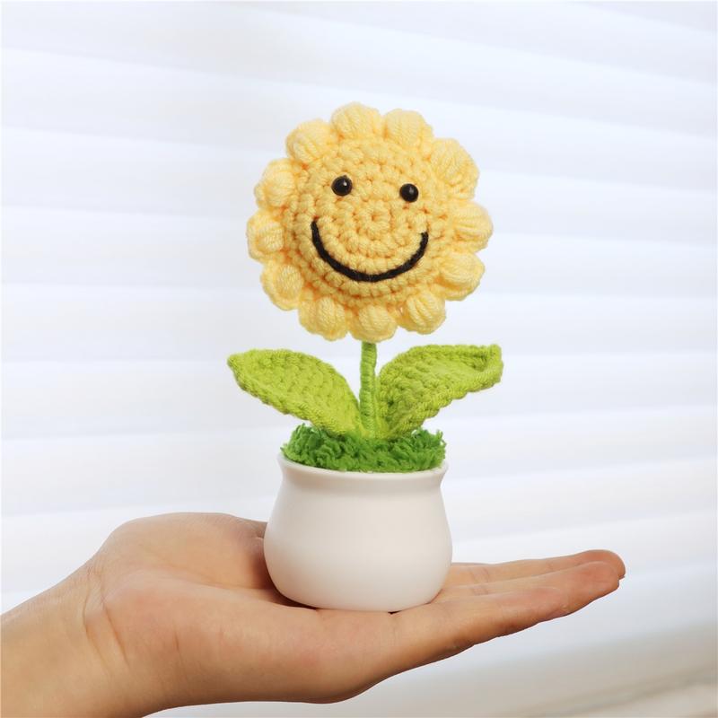 Sunflower Design Crochet Flower Potted Plant, 3 Counts/set Cute, Home Decor Supplies for Living Room Bedroom Office, Decoration Items Indoor Flower