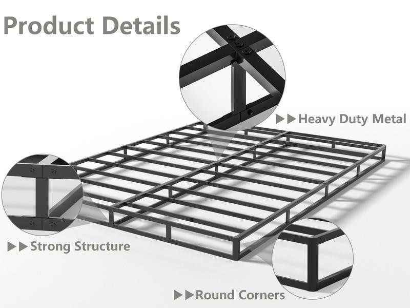 Edenza-Box Spring King, 5  Inchs High Metal Twin Full Queen King Size Box Spring Only, Heavy Duty Mattress Foundation with Fabric Cover, Easy Assembly, Quiet Noise Free, Non Slip, Black Heavy Duty Queen Size Bedroom Furniture Modern Bedframes