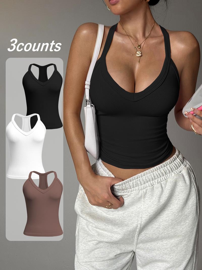 Women's Solid Color Sports Singlet, Breathable Comfortable Sporty Cami Top, Ladies Sportswear for Indoor Outdoor Wear