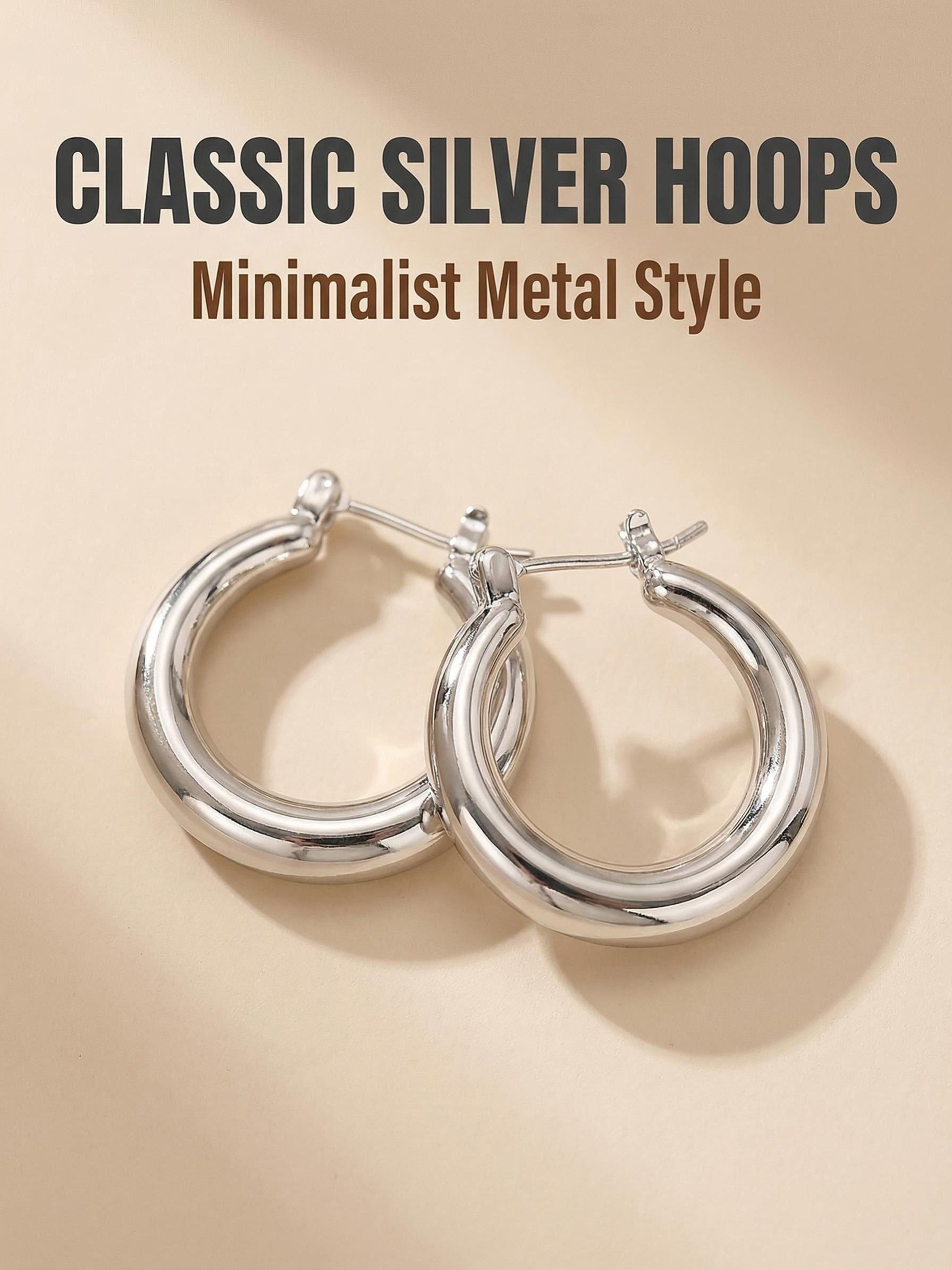 High-End Glossy Hoop Earrings, Lightweight Luxury Smooth Circle Studs, Elegant Random Print Design, All Seasons Wearable Jewelry