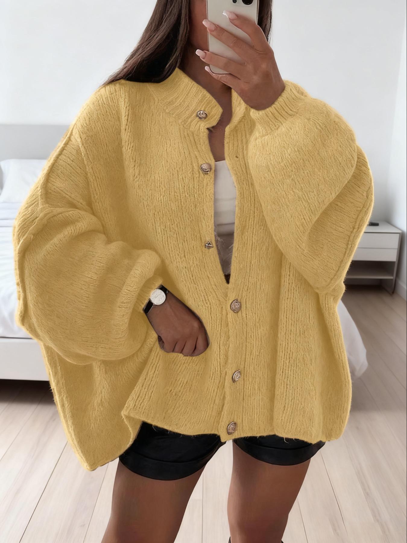 Women's New Arrival Fashion Womenswear Fall Winter Knit Cardigan, Simple Versatile Loose Fit Long Sleeve Knitted Sweater with Metal Buttons Knitwear Tops