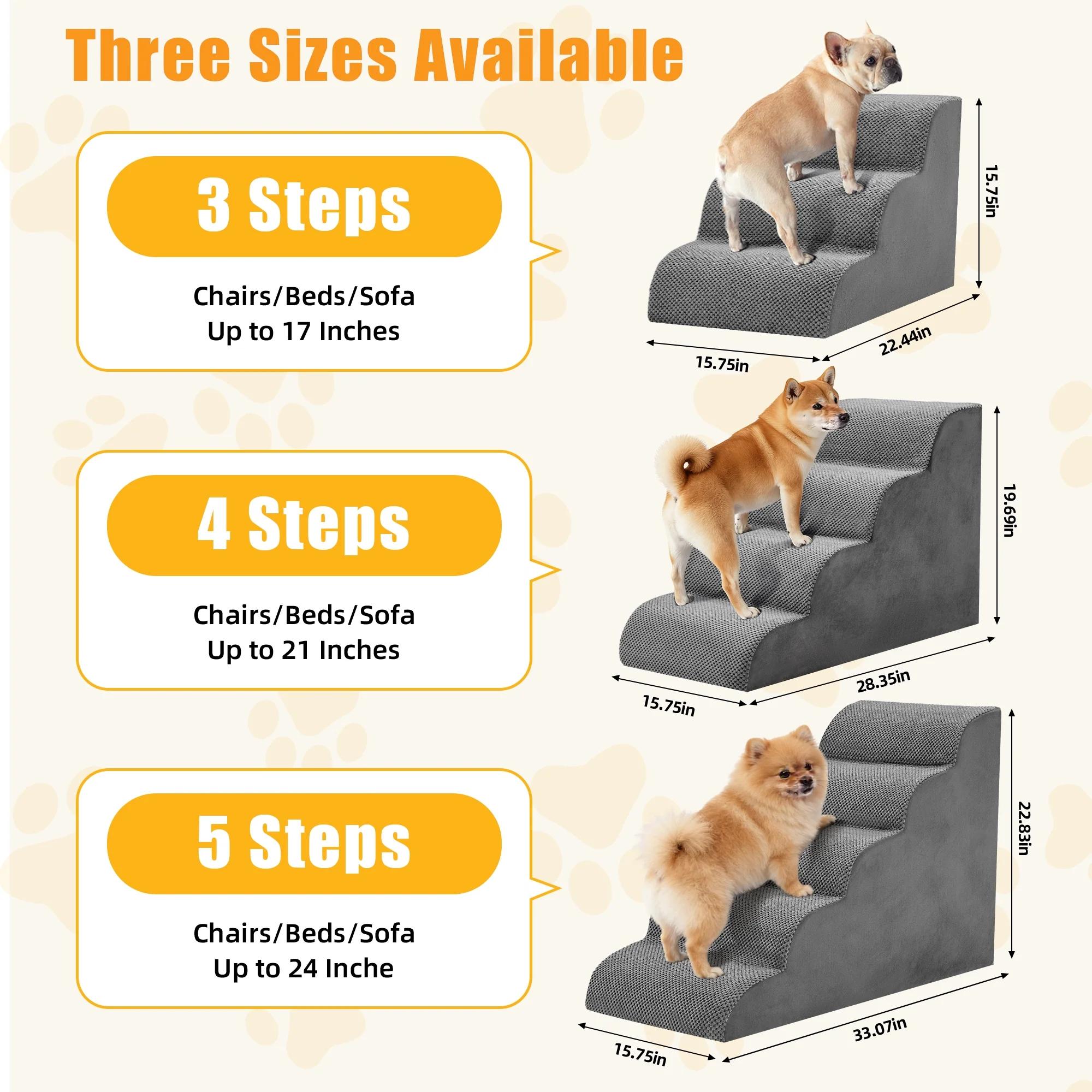 5-Step High-Density Foam Curved Pet Stairs, Non-Slip Dog Steps & Ramp for Small Dogs/Cats, Soft Washable Cover, Gentle Incline Design to Protect Joints, Ideal for Accessing Beds, Couches & High Surfaces