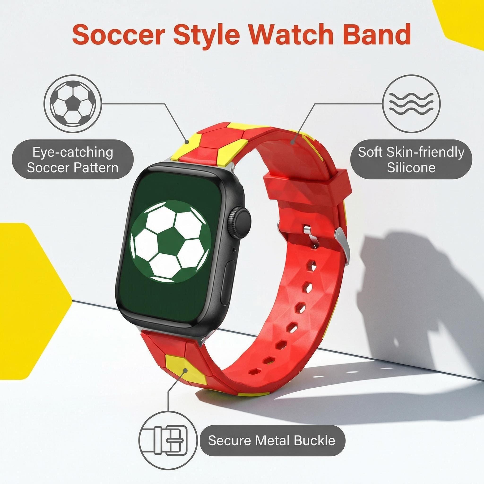 Football Style Silicone Watch Band, 20mm Universal Quick-Release, Soccer Texture, Stainless Steel Buckle, Compatible with Smartwatches
