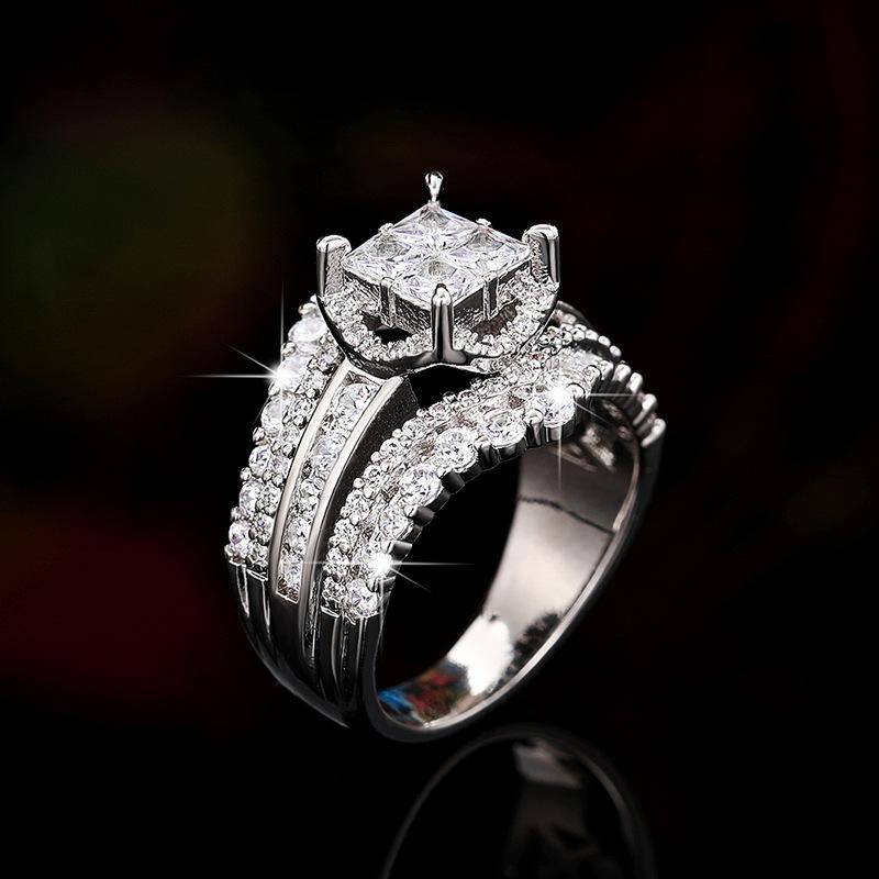 Luxury Princess Cut CZ Halo Ring | 2-in-1 Stackable Simulated Diamond Engagement Ring