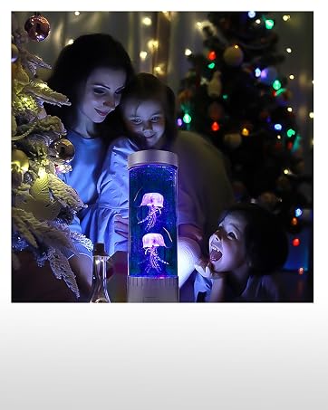 Bubble Fish LED Bubble Lamp - Desktop Sensory Tube-Shape Indoor Nightlight with 7 RGB Colors, Moving Fishes, Artificial Aquarium Tank for Home Decor, Kids Gift