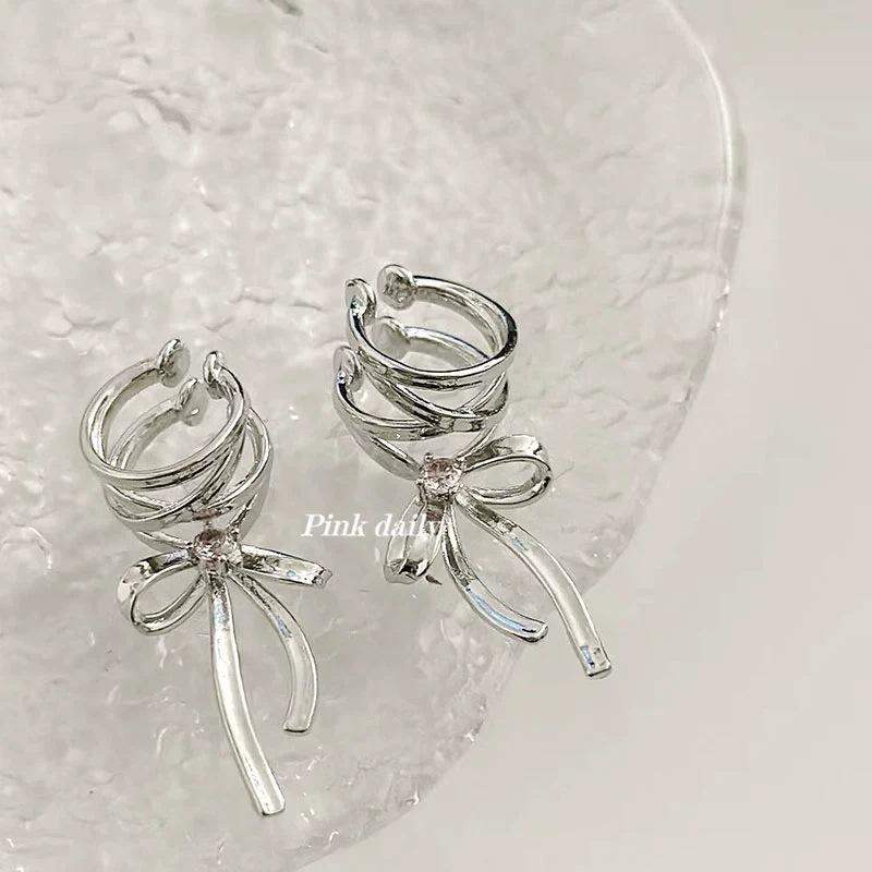 [Exquisite earrings] Sweet ribbon ear clips Cool ballet style ribbon bow earrings Exquisite and versatile texture earrings birthday gift