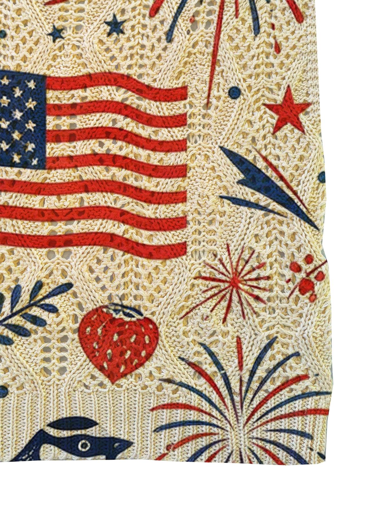 Elegant Women's Animal Flag Fireworks Leaf Statue of Liberty Print Knit Sweater, Casual Round Neck Sleeveless Top, Comfortable All-Season Wear