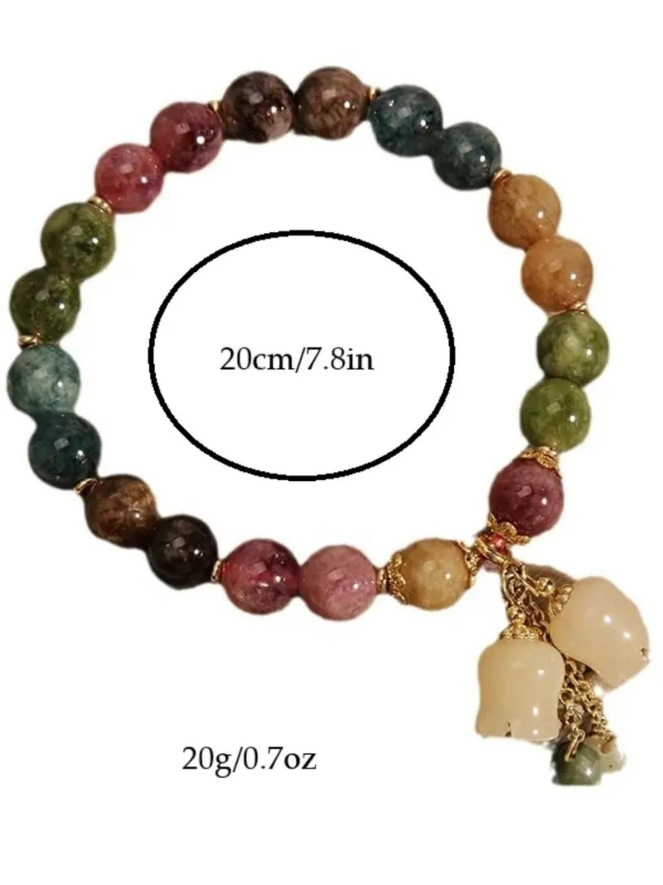 Handmade Colorful Quartz Beaded Bracelet with Bellflower Pendant, Adjustable Rope Chain Floral Charm, Cute Gift Jewelry for Women