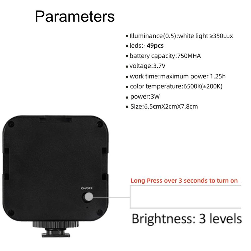 Portable Light, Rechargeable LED Video Light, Camera Fill Light, 6000K Light with Cold Shoe Mount for Sony, Nikon, Canon DSLR Camera and Vlogging, Live Streaming
