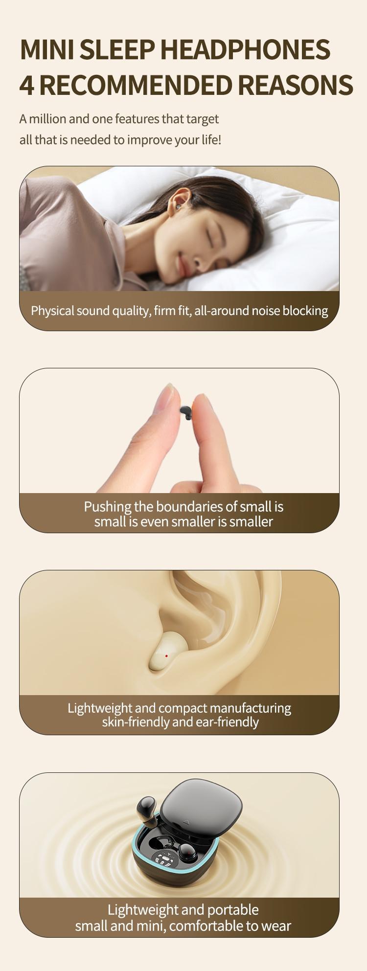 Ultra Small Mini Wireless Earphones, True Wireless, Noise Cancelling, High Fidelity Sound, Touch Control, USB-C Charging, Ideal for Running and Sleep