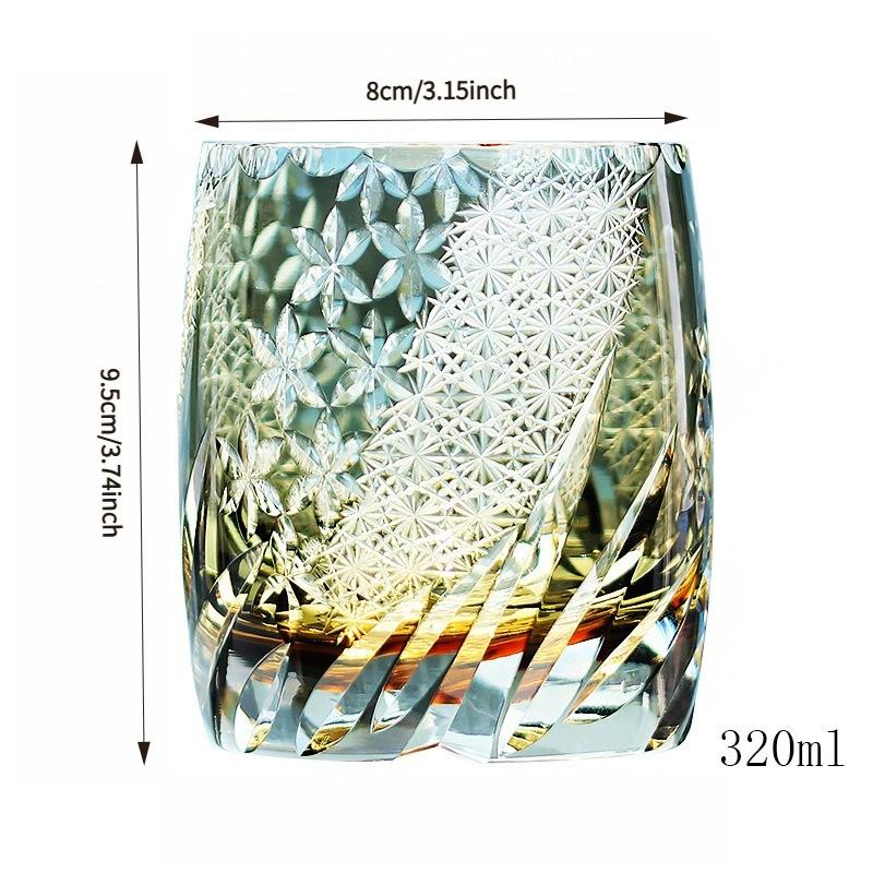 Handcrafted Edo Kiriko Crystal Whiskey Glass, 3-Color Colorful Glass, Luxury Gift Box, Perfect for Whisky Lovers, Unique Drinkware