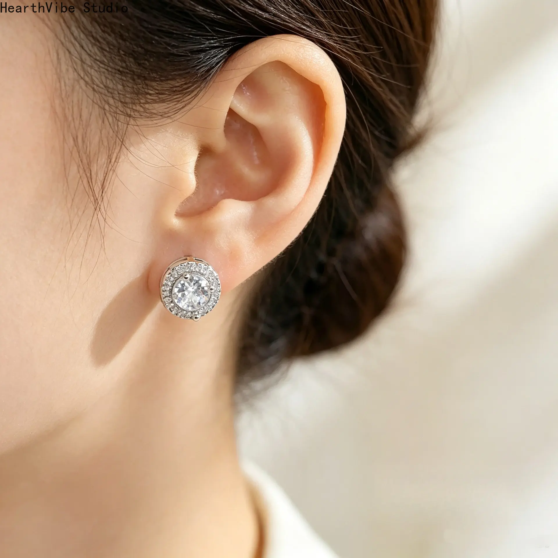 Women's S925 Sterling Silver Round-Shape CZ Halo Stud Earrings - Hypoallergenic Zirconia Ear Piercing Jewelry, Everyday Wear Birthday Gift