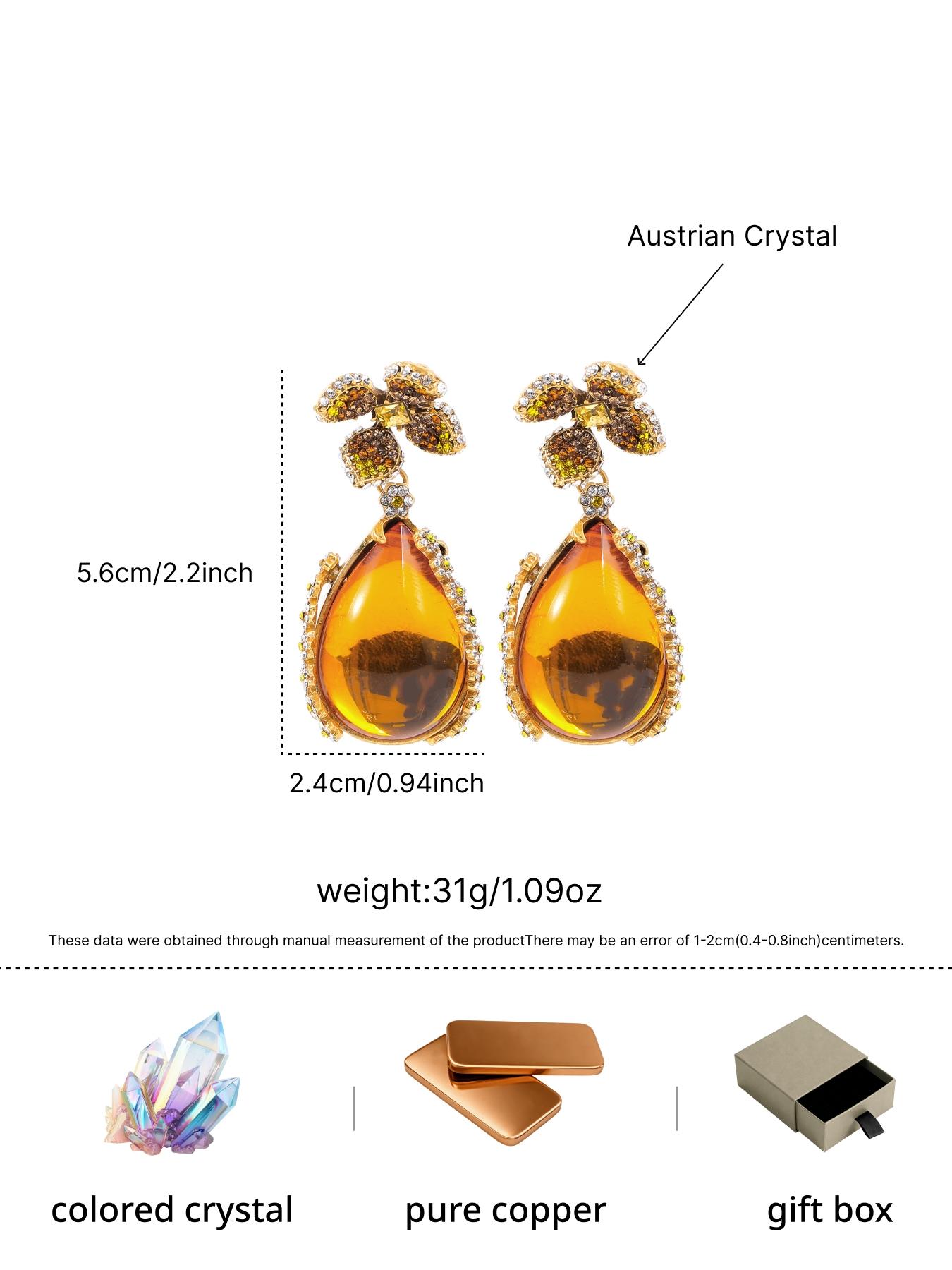1 pair of retro elegant amber style pendant earrings, suitable for daily commuting, vacation and dating, and is also a surprising and exquisite small gift.