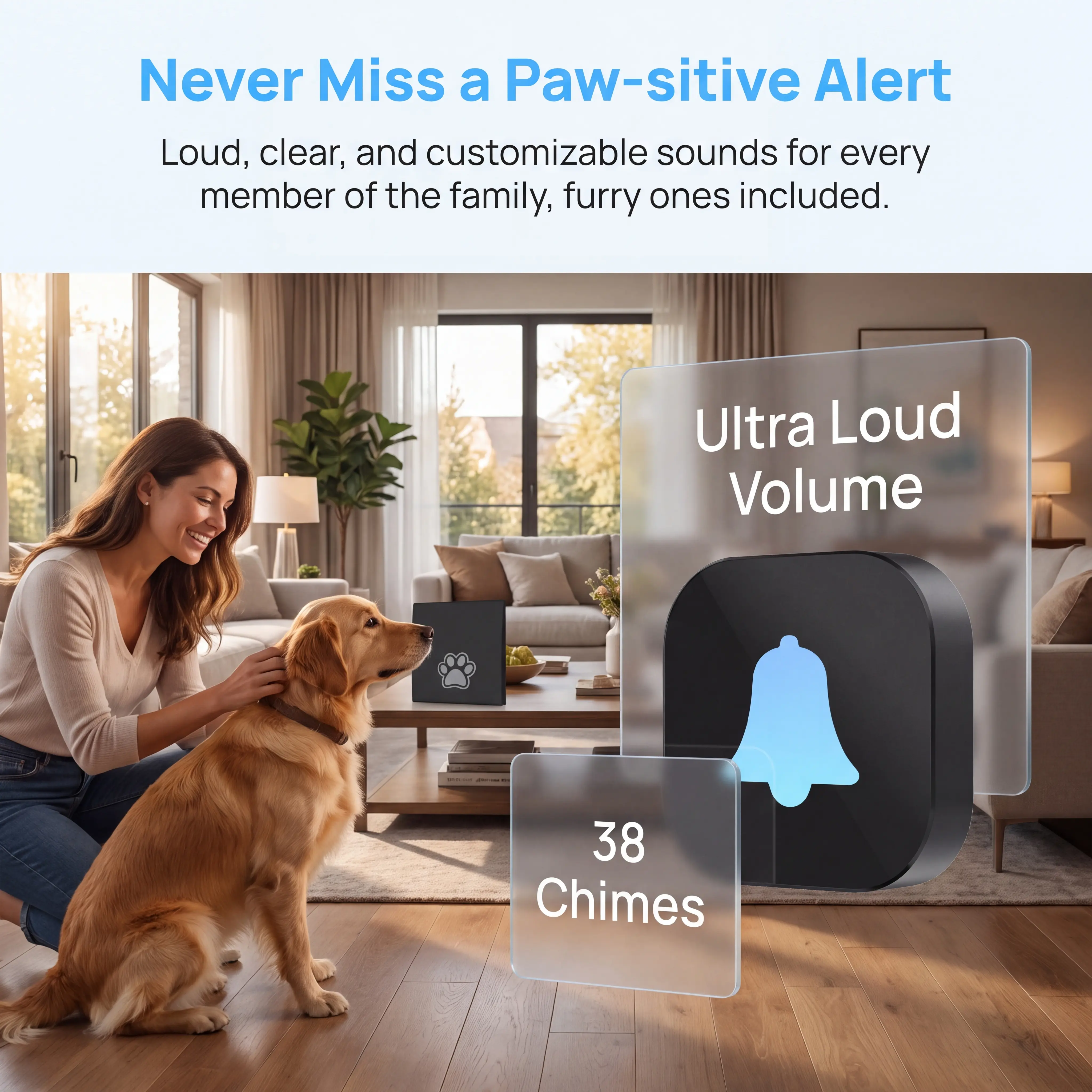Self-Powered Wireless Doorbell Call System, 38 Chimes, Waterproof Receiver, Ultra-Loud Volume, Long-Range Signal, Battery-Free Smart Call Button for Home & Elderly Care