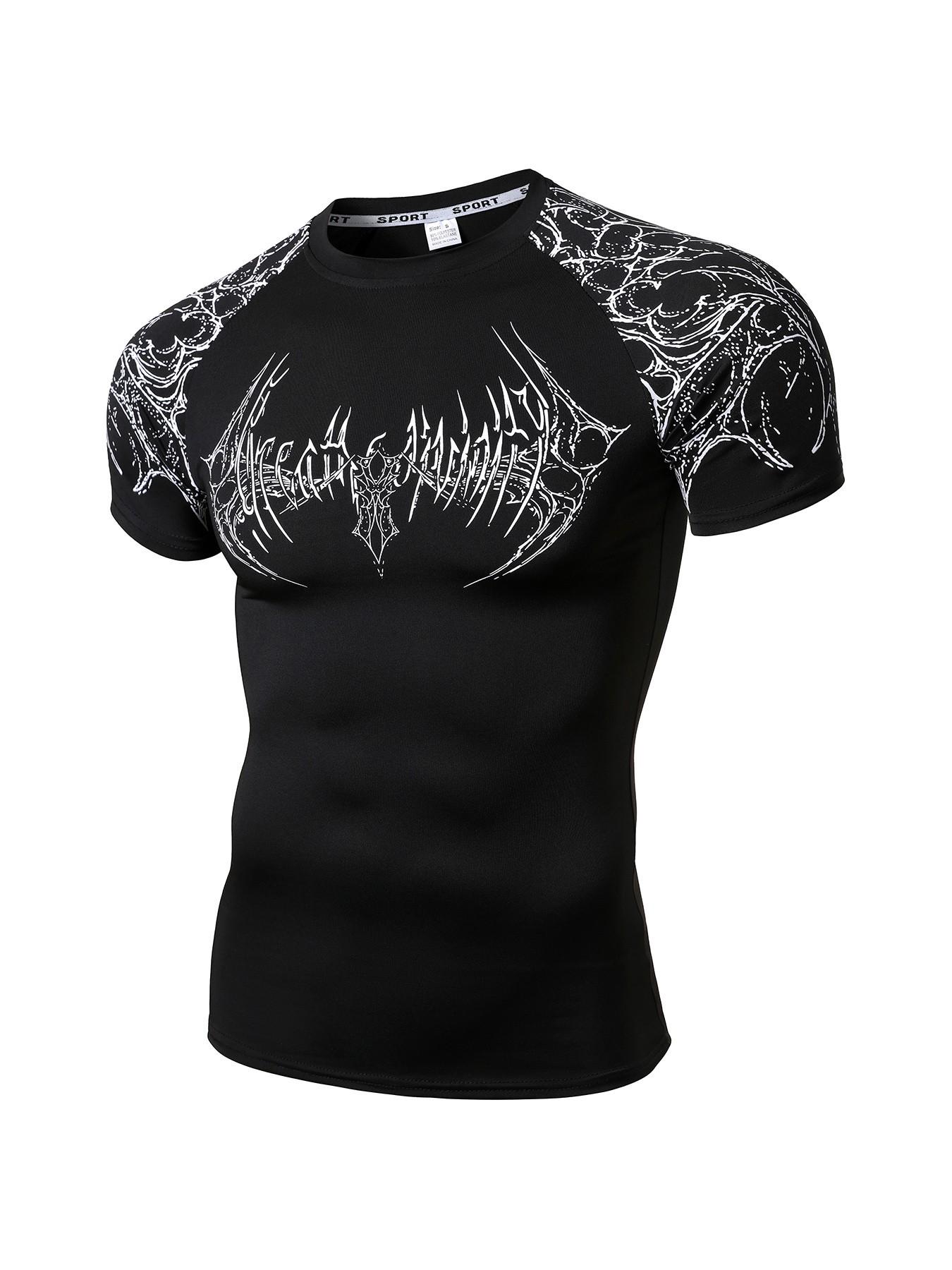 Men's High Elastic Quick-Dry Sports Short Sleeve Shirt, Geometric Print Gym Training Top, Casual Loose-Fitting Long Sleeve Tee