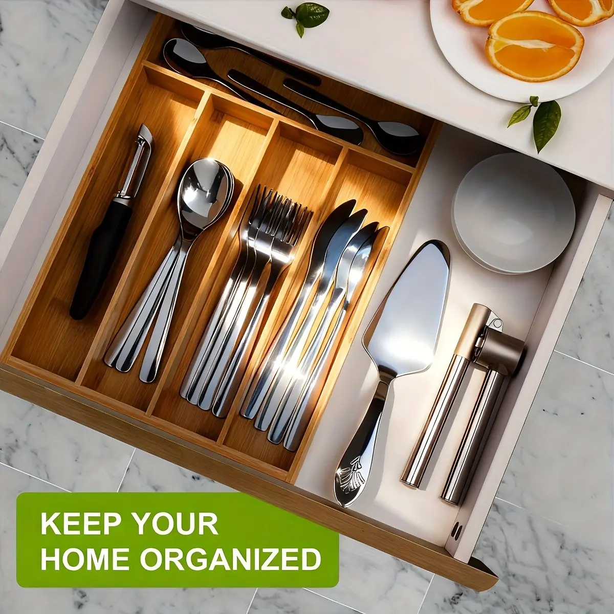 Kitchen Drawer Organizer - Silverware & Utensil Holder with Drawer Tray for Organizing Silverware in Kitchen Drawers